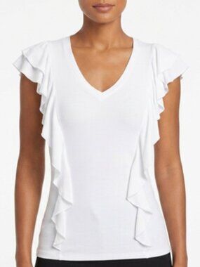 Thalia Sodi Womens Ruffled Knit Blouse, white, M